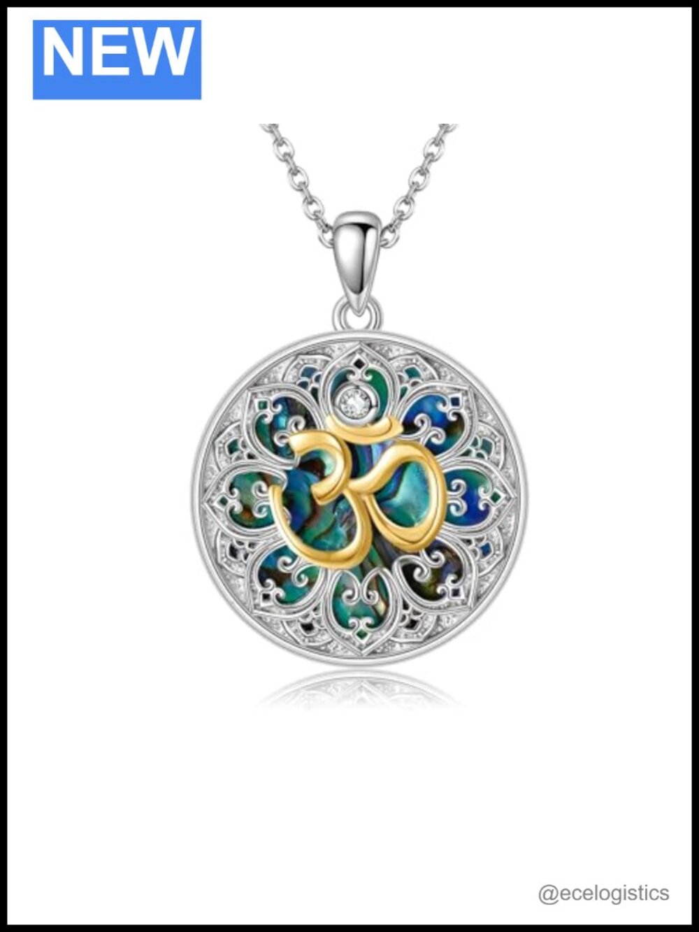 925 Sterling Silver Om Abalone Shell Pendant Necklace
